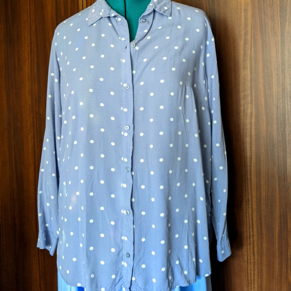 H&M Blue Polkadot Button Down 14